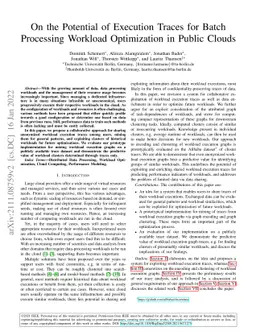 On the Potential of Execution Traces for Batch Processing Workload
  Optimization in Public Clouds
