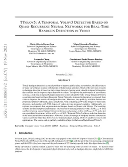 TYolov5: A Temporal Yolov5 Detector Based on Quasi-Recurrent Neural
  Networks for Real-Time Handgun Detection in Video