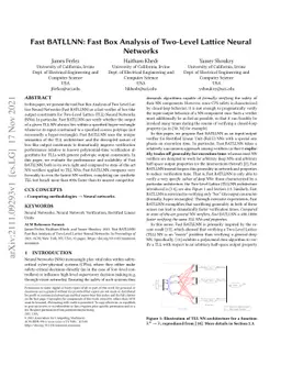 Fast BATLLNN: Fast Box Analysis of Two-Level Lattice Neural Networks
