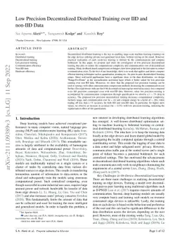 Low Precision Decentralized Distributed Training over IID and non-IID
  Data