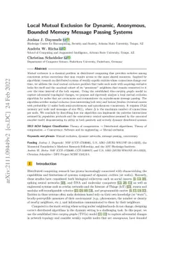 Local Mutual Exclusion for Dynamic, Anonymous, Bounded Memory Message
  Passing Systems