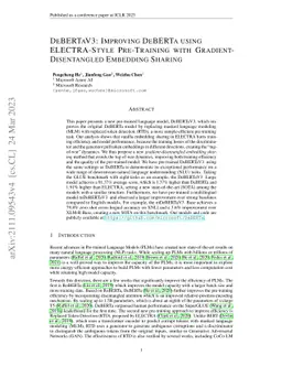 DeBERTaV3: Improving DeBERTa using ELECTRA-Style Pre-Training with
  Gradient-Disentangled Embedding Sharing