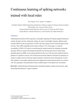 Continuous learning of spiking networks trained with local rules