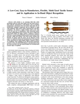 A Low-Cost, Easy-to-Manufacture, Flexible, Multi-Taxel Tactile Sensor
  and its Application to In-Hand Object Recognition