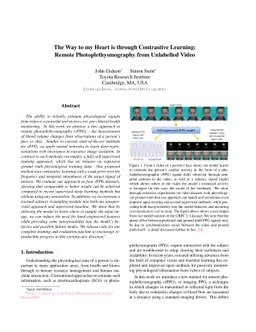 The Way to my Heart is through Contrastive Learning: Remote
  Photoplethysmography from Unlabelled Video