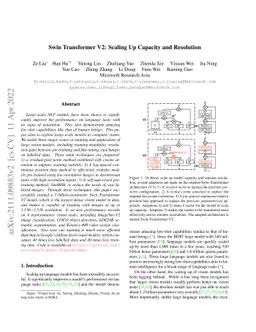 Swin Transformer V2: Scaling Up Capacity and Resolution