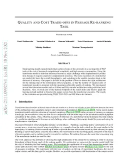 Quality and Cost Trade-offs in Passage Re-ranking Task
