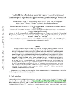Fetal MRI by robust deep generative prior reconstruction and
  diffeomorphic registration: application to gestational age prediction