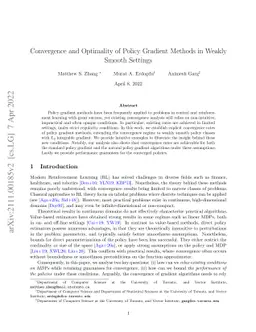 Convergence and Optimality of Policy Gradient Methods in Weakly Smooth
  Settings