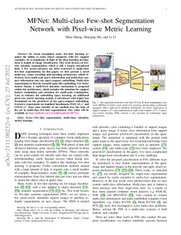MFNet: Multi-class Few-shot Segmentation Network with Pixel-wise Metric
  Learning
