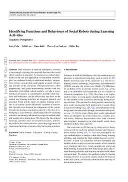 Identifying Functions and Behaviours of Social Robots during Learning
  Activities: Teachers' Perspective