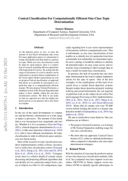 Conical Classification For Computationally Efficient One-Class Topic
  Determination