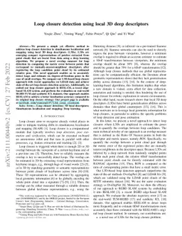 Loop closure detection using local 3D deep descriptors