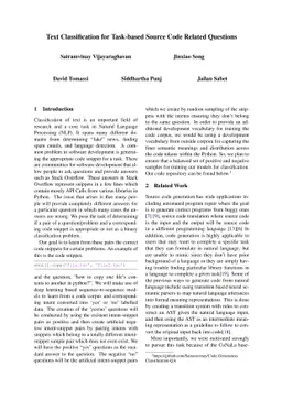 Text Classification for Task-based Source Code Related Questions