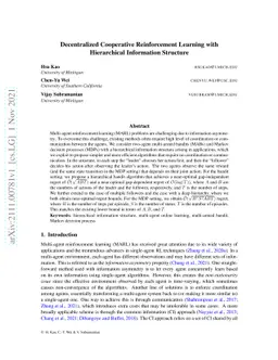 Decentralized Cooperative Reinforcement Learning with Hierarchical
  Information Structure