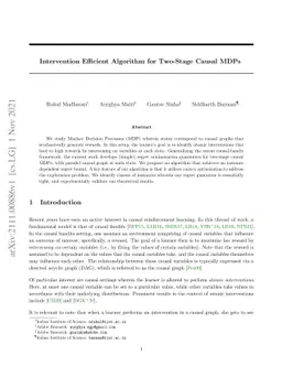 Intervention Efficient Algorithm for Two-Stage Causal MDPs