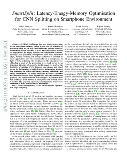 SmartSplit: Latency-Energy-Memory Optimisation for CNN Splitting on
  Smartphone Environment