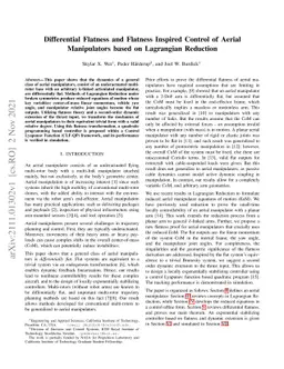 Differential Flatness and Flatness Inspired Control of Aerial
  Manipulators based on Lagrangian Reduction