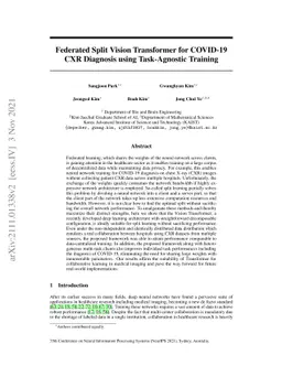 Federated Split Vision Transformer for COVID-19 CXR Diagnosis using
  Task-Agnostic Training