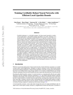 Training Certifiably Robust Neural Networks with Efficient Local
  Lipschitz Bounds