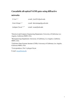 Cascadable all-optical NAND gates using diffractive networks