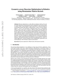 Geometry-aware Bayesian Optimization in Robotics using Riemannian
  Matérn Kernels
