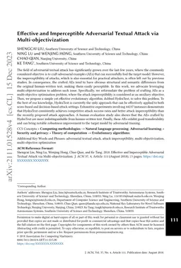 Effective and Imperceptible Adversarial Textual Attack via
  Multi-objectivization