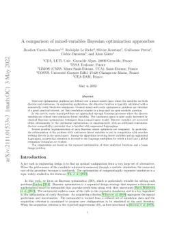 A comparison of mixed-variables Bayesian optimization approaches