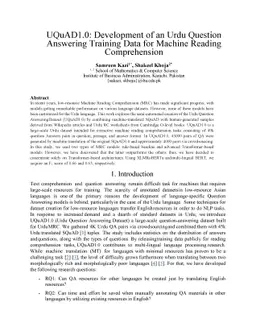UQuAD1.0: Development of an Urdu Question Answering Training Data for
  Machine Reading Comprehension