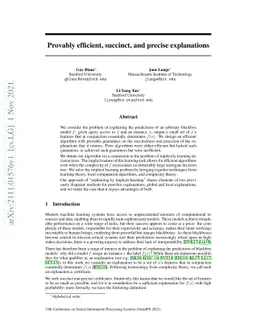 Provably efficient, succinct, and precise explanations