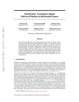 PatchGame: Learning to Signal Mid-level Patches in Referential Games