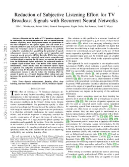 Reduction of Subjective Listening Effort for TV Broadcast Signals with
  Recurrent Neural Networks