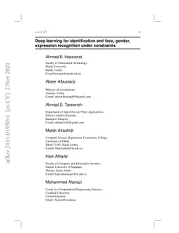Deep learning for identification and face, gender, expression
  recognition under constraints
