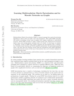 Learning Multiresolution Matrix Factorization and its Wavelet Networks
  on Graphs