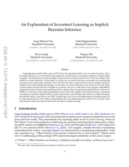 An Explanation of In-context Learning as Implicit Bayesian Inference