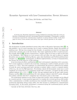 Byzantine Agreement with Less Communication: Recent Advances