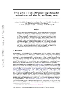 From global to local MDI variable importances for random forests and
  when they are Shapley values