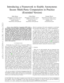 Introducing a Framework to Enable Anonymous Secure Multi-Party
  Computation in Practice (Extended Version)