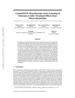 Causal-BALD: Deep Bayesian Active Learning of Outcomes to Infer
  Treatment-Effects from Observational Data