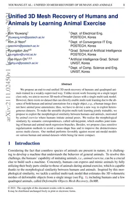 Unified 3D Mesh Recovery of Humans and Animals by Learning Animal
  Exercise