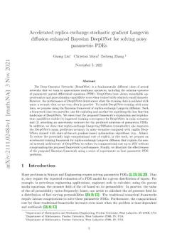 Accelerated replica exchange stochastic gradient Langevin diffusion
  enhanced Bayesian DeepONet for solving noisy parametric PDEs