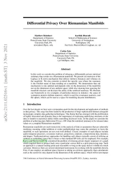 Differential Privacy Over Riemannian Manifolds