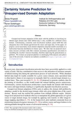 Certainty Volume Prediction for Unsupervised Domain Adaptation