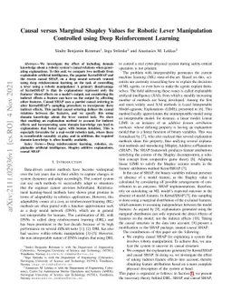 Causal versus Marginal Shapley Values for Robotic Lever Manipulation
  Controlled using Deep Reinforcement Learning