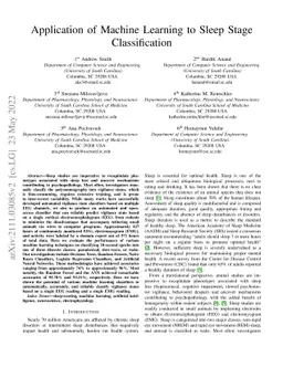 Application of Machine Learning to Sleep Stage Classification
