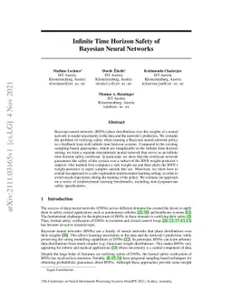 Infinite Time Horizon Safety of Bayesian Neural Networks