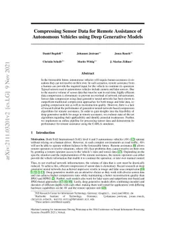 Compressing Sensor Data for Remote Assistance of Autonomous Vehicles using Deep Generative Models