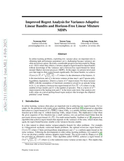 Improved Regret Analysis for Variance-Adaptive Linear Bandits and
  Horizon-Free Linear Mixture MDPs