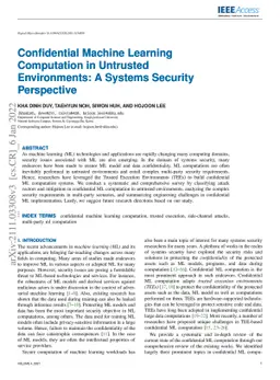 Confidential Machine Learning Computation in Untrusted Environments: A
  Systems Security Perspective