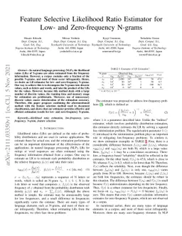 Feature Selective Likelihood Ratio Estimator for Low- and Zero-frequency
  N-grams